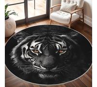 Super soft Round Rugs for Living Room Ø100cm, Animal Siberian Tiger Washable Non Slip Rugs for Bedroom, Black Circle Carpet for Living Room Kid’s Room Dining, Easy Care Floor Mat
