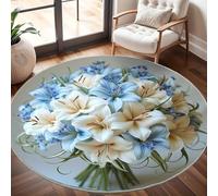 Super soft Round Rugs for Living Room Ø100cm, Botanical Lily Bouquet Washable Non Slip Rugs for Bedroom, Floral Circle Carpet for Living Room Kid’s Room Dining, Easy Care Floor Mat
