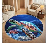 Super soft Round Rugs for Living Room Ø100cm, Ocean Reef Turtle Pattern Washable Non Slip Rugs for Bedroom, Blue Circle Carpet for Living Room Kid’s Room Dining, Easy Care Floor Mat