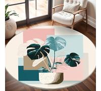 Super soft Round Rugs for Living Room Ø100cm, Simple Plant Illustrations Washable Non Slip Rugs for Bedroom, Light Color Circle Carpet for Living Room Kid’s Room Dining, Easy Care Floor Mat