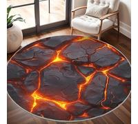 Super soft Round Rugs for Living Room Ø100cm, Volcano Lava Pattern Washable Non Slip Rugs for Bedroom, Black and Red Circle Carpet for Living Room Kid’s Room Dining, Easy Care Floor Mat