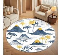 Super soft Round Rugs for Living Room Ø100cm, Volcano Palm Trees Print Washable Non Slip Rugs for Bedroom, Cartoon Style Circle Carpet for Living Room Kid’s Room Dining, Easy Care Floor Mat