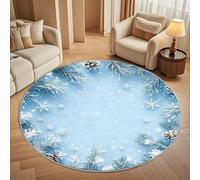 Super soft Round Rugs for Living Room Ø100cm, Winter Snowflake Cedar Washable Non Slip Rugs for Bedroom, Light Blue Circle Carpet for Living Room Kid’s Room Dining, Easy Care Floor Mat