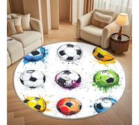 Super soft Round Rugs for Living Room Ø120cm, Colorful Football Graffiti Print Washable Non Slip Rugs for Bedroom, White Circle Carpet for Living Room Kid’s Room Dining, Easy Care Floor Mat