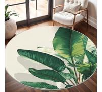 Super soft Round Rugs for Living Room Ø120cm, Tropical Banana Leaf Theme Washable Non Slip Rugs for Bedroom, Green Circle Carpet for Living Room Kid’s Room Dining, Easy Care Floor Mat