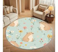 Super soft Round Rugs for Living Room Ø160cm, Cartoon Cute Capybara Washable Non Slip Rugs for Bedroom, Sage Green Circle Carpet for Living Room Kid’s Room Dining, Easy Care Floor Mat