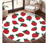 Super soft Round Rugs for Living Room Ø160cm, Cartoon Strawberry Print Washable Non Slip Rugs for Bedroom, White Circle Carpet for Living Room Kid’s Room Dining, Easy Care Floor Mat
