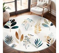 Super soft Round Rugs for Living Room Ø180cm, Simple Hand-Painted Botanical Washable Non Slip Rugs for Bedroom, Light Color Circle Carpet for Living Room Kid’s Room Dining, Easy Care Floor Mat