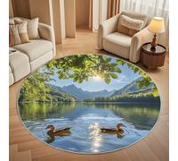Super soft Round Rugs for Living Room Ø200cm, Animal Duck Washable Non Slip Rugs for Bedroom, Lake Landscape Circle Carpet for Living Room Kid’s Room Dining, Easy Care Floor Mat