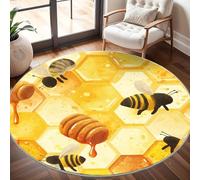 Super soft Round Rugs for Living Room Ø200cm, Cartoon Beehive With Bees Washable Non Slip Rugs for Bedroom, Yellow Circle Carpet for Living Room Kid’s Room Dining, Easy Care Floor Mat