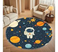 Super soft Round Rugs for Living Room Ø200cm, Cartoon Planet Astronaut Washable Non Slip Rugs for Bedroom, Dark Blue Circle Carpet for Living Room Kid’s Room Dining, Easy Care Floor Mat