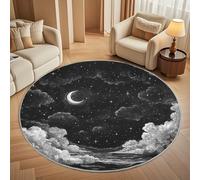 Super soft Round Rugs for Living Room Ø200cm, Night Sky Stars And Moon Washable Non Slip Rugs for Bedroom, Black Circle Carpet for Living Room Kid’s Room Dining, Easy Care Floor Mat