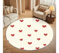 Super soft Round Rugs for Living Room Ø200cm, Red Love Print Washable Non Slip Rugs for Bedroom, Beige Circle Carpet for Living Room Kid’s Room Dining, Easy Care Floor Mat