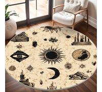 Super soft Round Rugs for Living Room Ø200cm, Retro Mysterious Pattern Washable Non Slip Rugs for Bedroom, Beige Circle Carpet for Living Room Kid’s Room Dining, Easy Care Floor Mat