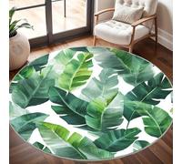 Super soft Round Rugs for Living Room Ø200cm, Watercolor Banana Leaves Washable Non Slip Rugs for Bedroom, White Circle Carpet for Living Room Kid’s Room Dining, Easy Care Floor Mat