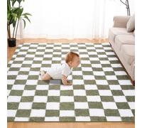 Super Soft Rug for Bedroom, 5x6.8 Ft Green and White Area Rug Classic Checkered Shaggy Anti-Skid High Pile Soft Fluffy Rug Fuzzy Carpet for Living Room Bedroom Kids Room Nursery, Dorm Home Decor