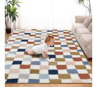 Super Soft Rug for Bedroom, 6x9 Ft Rainbow Area Rug Classic Checkered Shaggy Rug Anti-Skid High Pile Soft Fluffy Fuzzy Carpet for Living Room Bedroom Kids Room Nursery, Dorm Home Decor