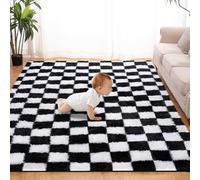 Super Soft Rug for Bedroom, Black and White Area Rug Classic Checkered Shaggy Rug Anti-Skid High Pile Soft Fluffy Rug Fuzzy Carpet for Living Room Bedroom Kids Room Nursery, Dorm Home Decor