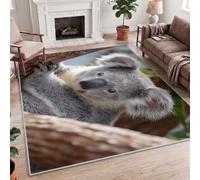 Super Soft Rugs for Living Room Bedroom Rug Earth Tone Cartoon Natural Animal Koala Eucalyptus Leaf Low Pile Non Shed Rug, Washable Rug Non-Slip Backing Kitchen Floor Mat 80x150cm (2.6x5ft)