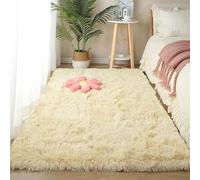 Super Soft Shaggy Living Room Area Rugs, Luxury High Pile Fluffy Modern Durable Thick Bedroom Rug, Washable Plush Carpet for Hallway Kids Room,Beige,80×160cm