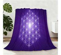Super Soft Sherpa Throw Blanket Star patternsgeometric shapesmystery Reversible Fleece Flannel Throw 220 x 240 cm Cosy Winter Bed Sofa Blanket Machine Washable Warm Purple
