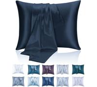 Super Soft Silky Satin Pillowcases for Hair and Skin, Pack of 2, Modern Rectangular Breathable Pillowcases with Envelope Closure (Navy Blue, 80 x 80 cm, 2 Pieces)