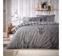 Super Soft Stag Quilt Duvet Cover Fully Reversible Bedding Set Grey or Natural (Gray, Single)