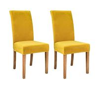 Super Soft Stretch Velvet Dining Chair Covers Elastic Washable High Back Slipcovers XL Chair Protectors for Hotels Banquets Restaurants - 2pcs Yellow A
