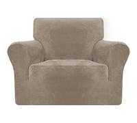 Super Soft Stretchy Velvet Sofa Cover with Non-Slip rts, Machine Washable, for Living Room, Armchair/Single Seat, White, Plush Fabric