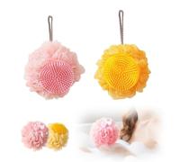 Super Soft Sunflower Bath Ball, 2025 Upgrade 2-in-1 Sunflower Bath Ball with Sponge Cleaning Brush, Mesh Bath Sponge for Women Men Shower (Pink+Yellow)