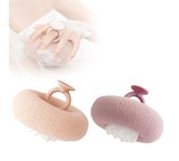 Super Soft Sunflower Suction Cup Bath Ball, 2025 Upgraded 2-in-1 Sunflower Bath Ball Exfoliating Bath Sponge Cleaning Brush with Suction Cup Shower Sponges for Women, Men Shower (Beige+Purple)