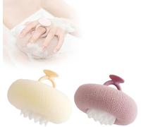 Super Soft Sunflower Suction Cup Bath Ball, 2025 Upgraded 2-in-1 Sunflower Bath Ball Exfoliating Bath Sponge Cleaning Brush, Sponge Mesh Pouf Shower Ball for Women, Men Shower (Purple+Yellow)