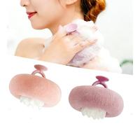 Super Soft Sunflower Suction Cup Bath Ball, New Upgraded 2-in-1 Sunflower Ball Exfoliating Loofah Sponge Mesh Pouf Shower Ball with Comfortable Non-Slip Handle (Pink+Purple)