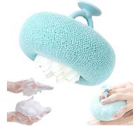 Super Soft Sunflower Suction Cup Bath Ball, Upgraded 2-in-1 Exfoliating Bath Sponge Cleaning Brush, Skin-Friendly Mesh Shower Sponge Pouf for Women Men Adults (Blue)
