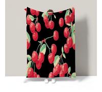 Super Soft Throw Blanket Black And Red Premium Silky Flannel Fleece Retro Cherry Pattern Lightweight Couch Sofa Bed Blanket Plush All Season Use Simple Fruit Throw, 30"X40"