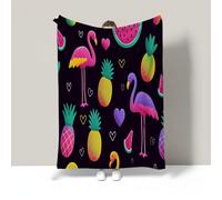 Super Soft Throw Blanket Black Premium Silky Flannel Fleece Pineapple Flamingo Pattern Lightweight Couch Sofa Bed Blanket Plush All Season Use Hawaiian Theme Throw, 80"X95"