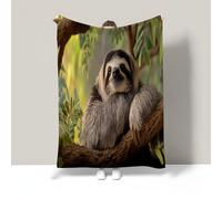 Super Soft Throw Blanket Dark Green Premium Silky Flannel Fleece Wild Sloth Pattern Lightweight Couch Sofa Bed Blanket Plush All Season Use Forest Animal Throw, 80"X80"