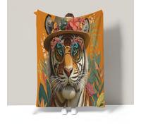Super Soft Throw Blanket Mustard Yellow Premium Silky Flannel Fleece Hawaiian Tiger Pattern Lightweight Couch Sofa Bed Blanket Plush All Season Use Tropical Animals Throw, 60"X80"