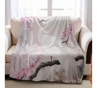 Super Soft Warm Birds Egrets Cherry Blossoms Throw Blanket 180 x 220 cm, Cozy Plush Fleece Blanket for Girls, Boys, Kids, Women, Bed, Couch, Sofa