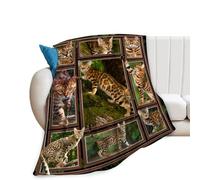 Super Soft Warm Fluffy Flannel Jungle Bengal Cat Throw Blanket - Cozy Fuzzy Plush Bedding for Cat Lovers - Boys Girls Teens Adults - Couch Sofa - 50"x40"