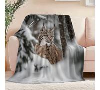 Super Soft Warm Sherpa Blanket 39" x 51", All Season Use Animal Photography Snow Forest Lynx Printed Throw for Kids Teens Adults - Fluffy Flannel for Living Room and Bedroom Bed Sofa Color