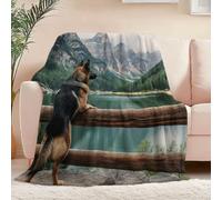 Super Soft Warm Sherpa Blanket 50" x 60", All Season Use Nature Photography Mountains Lakes Dogs Printed Throw for Kids Teens Adults - Fluffy Flannel for Living Room and Bedroom Bed Sofa Color