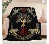 Super Soft Warm Sherpa Blanket 87" x 94", All Season Use Norse Mythology Viking Tree Of Life Printed Throw for Kids Teens Adults - Fluffy Flannel for Living Room and Bedroom Bed Sofa Color