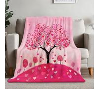 Super Soft Warm Sherpa Blanket 87" x 94", All Season Use Simple Cute Romantic Love Tree Printed Throw for Kids Teens Adults - Fluffy Flannel for Living Room and Bedroom Bed Sofa Pink