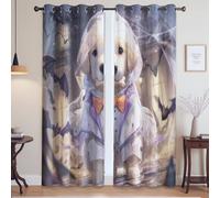 Super Soft Yellow Blackout Curtains Pastel Bat Puppy Eyelet Drapes Grommet Top for Bedroom 52 x 63 Inch(132cm x 160 cm) Drop 2 Panels