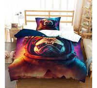 Super SoftBedding Set Space Pug Personalized two-piece superfine fiber Microfiberquilt cover Cases Ultra Soft Cozy Bed Set for All SeasonSize: 135X200cm (1 quilt cover with 1 pillowcases)