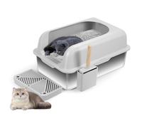 Super Space Cat Litter Box, Stainless Steel Cat Litter Tray, Cat Litter Tray with Cat Litter Scoop, Step, Storage Rack,Detachable Splash Proof Cat Litter Box