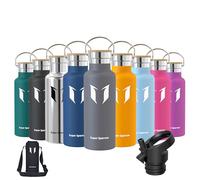 Super Sparrow Stainless Steel Water Bottle Kids - 500ml - Insulated Metal Water Bottles - Standard Mouth Flask - BPA Free - Straw Bottle for Work, Gym, Sports - 2 Lids
