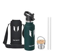 Super Sparrow Stainless Steel Water Bottle Kids - 500ml - Insulated Metal Water Bottles - Standard Mouth Flask - BPA Free - Straw Bottle for Work, Gym, Sports - 2 Lids