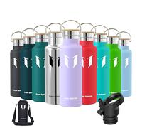 Super Sparrow Water Bottle Stainless Steel - 620ml - Insulated Metal Water Bottles - Standard Mouth Flask - BPA Free - Straw Bottle for Work, Gym, Sports - 2 Lids